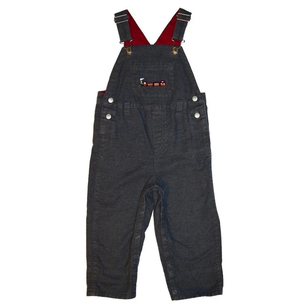 EUC Gymboree Toddler Boys Size 18 24 Months Gray Train Overalls Coveralls